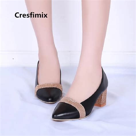 Cresfimix Women Fashion Silver 6cm High Heel Pumps Lady Casual High Quality Golden Shoes Black