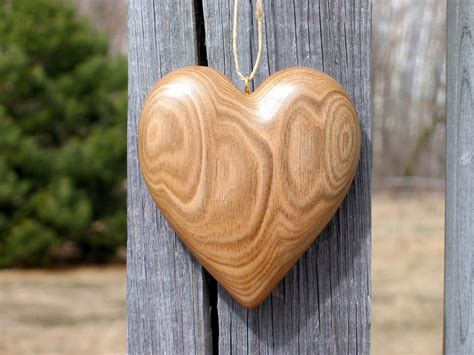 Heart Wood Carving Ornament Hand Carved Butternut Hanging 3