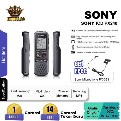 Promo Sony Icd Px240 Mono Digital Voice Recorder Diskon 14 Di Seller