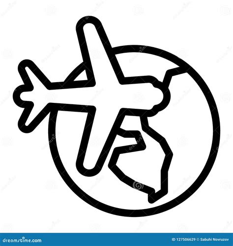 Globe And Plane Line Icon World And Airplane Vector Illustration