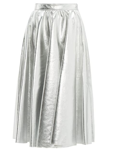 Msgm Metallic Faux Leather Flared Midi Skirt About Icons