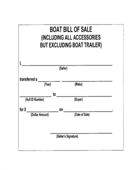 Sample Blank Printable Bill Of Sale For Boat In Pdf Word Boat Bill Of