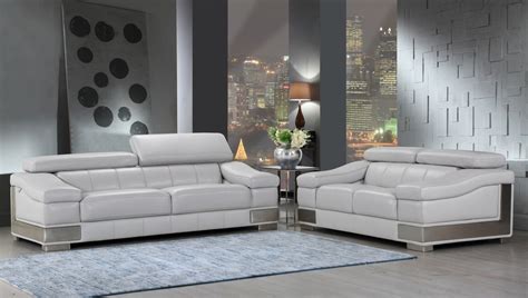Global United Furniture Genuine Italian Leather PC Sofa Set In Light Gray Color