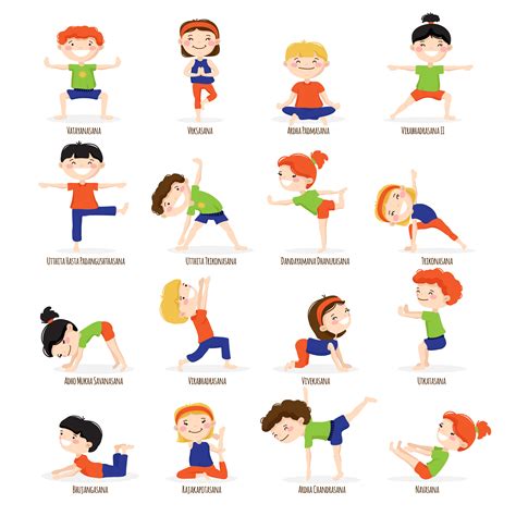 Kids Children Yoga Poses Cartoon Set