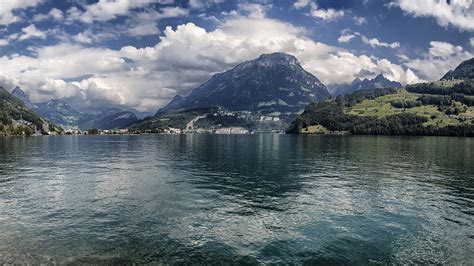 壁紙、2560x1440、湖、スイス、山、風景写真、水、schwyz Ingenbohl、雲、自然、ダウンロード、写真