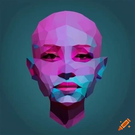 Three Human Faces In Neon Colors Floating In Low Poly Style On Craiyon