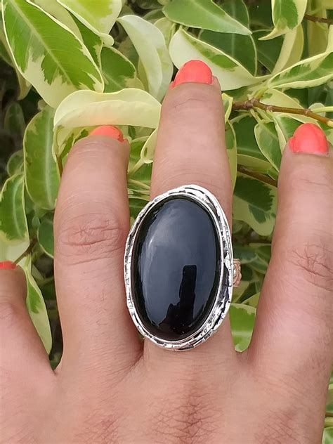 Black Onyx Ring 925 Sterling Silver Ring Designer Ring Oval Etsy