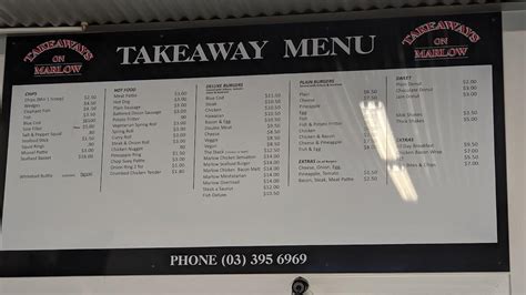 Menu At Takeaways On Marlow Restaurant Dunedin