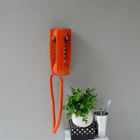 Retro Wall Phone In Orange Working Push Button Telephone Etsy Wall