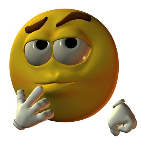 An Emoticive Yellow Smiley Face With One Hand On His Chin And Two