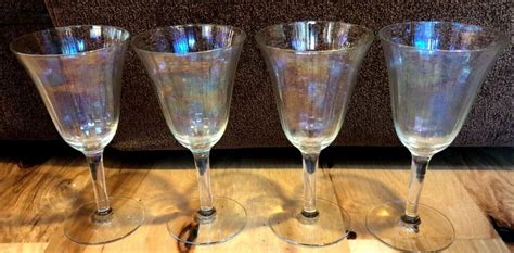 Iridescent Crystal Stemware Wine Glasses Set Of 4 Victorian Vintage B11 Victorian Crystal
