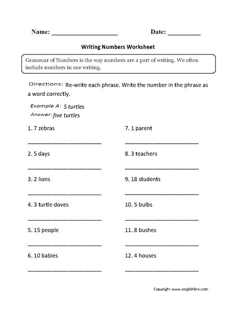 Grammar Numbers Worksheets