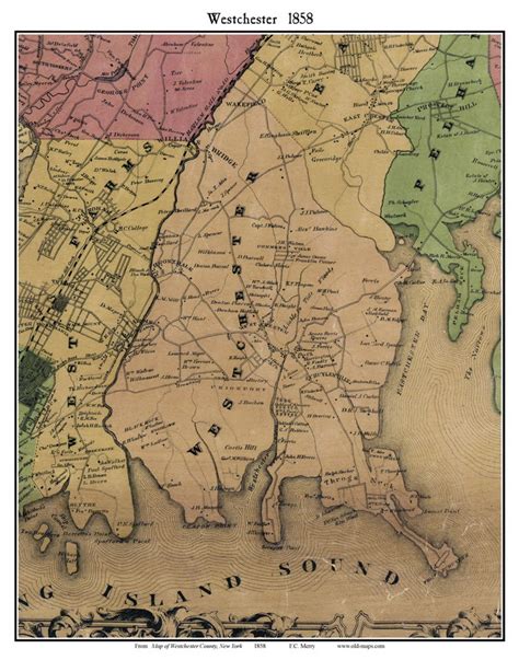 Westchester New York 1858 Old Town Map Custom Print Westchester Co