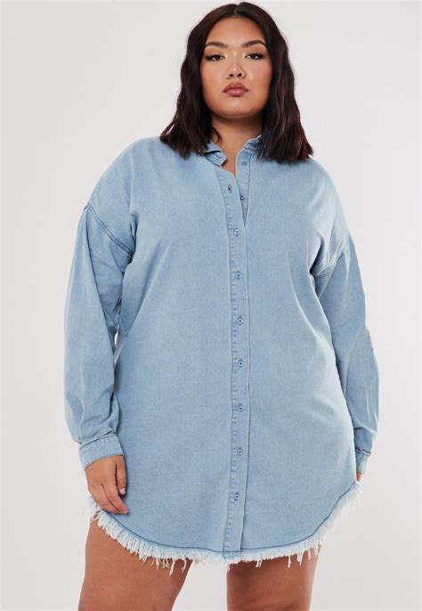 Plus Size Blue Oversized Denim Shirt Dress Missguided
