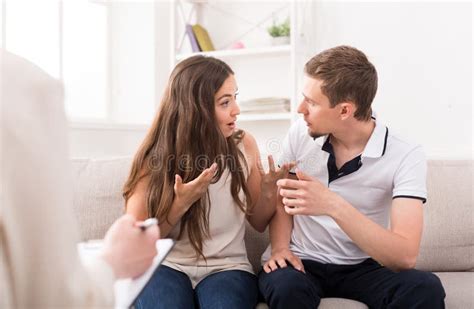 Young Couple Arguing During Therapy Session Stock Image Image Of