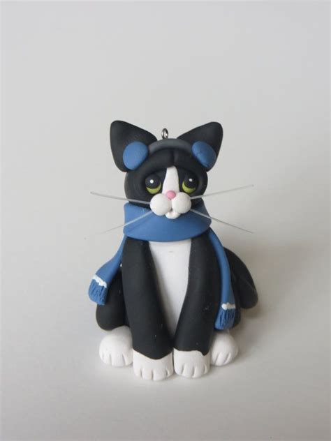 Black Tuxedo Cat Christmas Ornament Polymer Clay Art Sculpture Etsy
