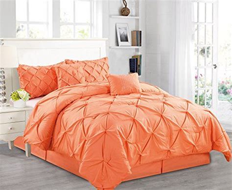 6 Pieces Luxury Solid Orange Pinch Pleat Silver Stripe Comforter Set