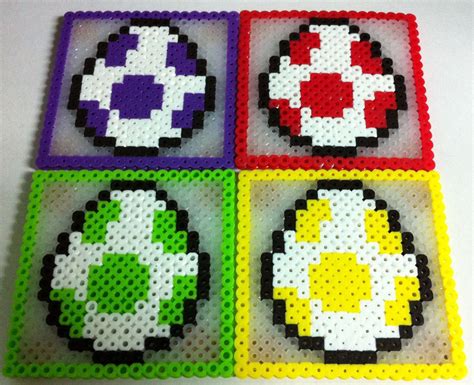 Mario Bros Yoshi Egg Coaster Set Of 4 Perler Beads By Angelferret