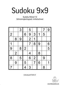 Diese 6400 sudokus sind aufgeteilt in vier schwierigkeitsgraden. Sudoku Vorlagen "mittel" zum Ausdrucken | Raetseldino.de