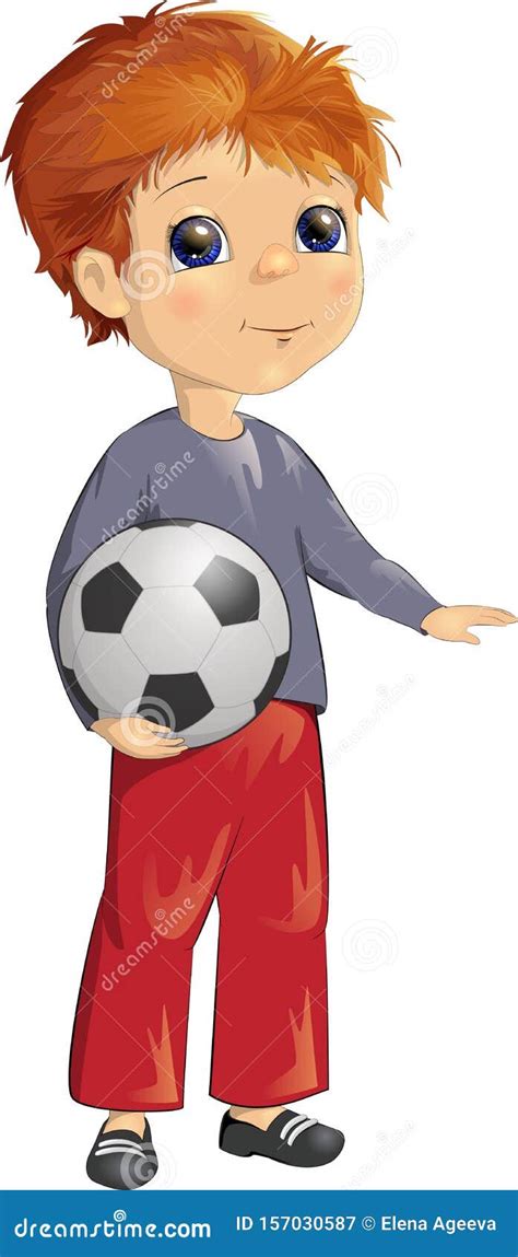 Little Boy Holds Soccer Ball In His Hands Stock Vector Illustration