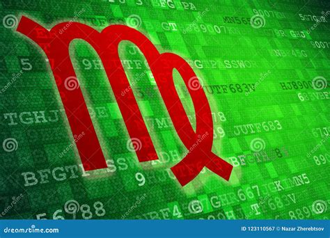 Red Virgo Zodiac Sign On Green Digital Background Copy Space Stock