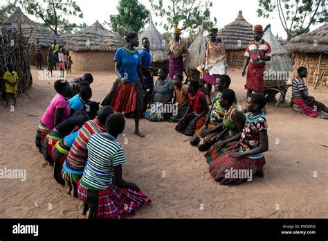 Traditional Game Playing In A Karamojong Village Northern Uganda Stock