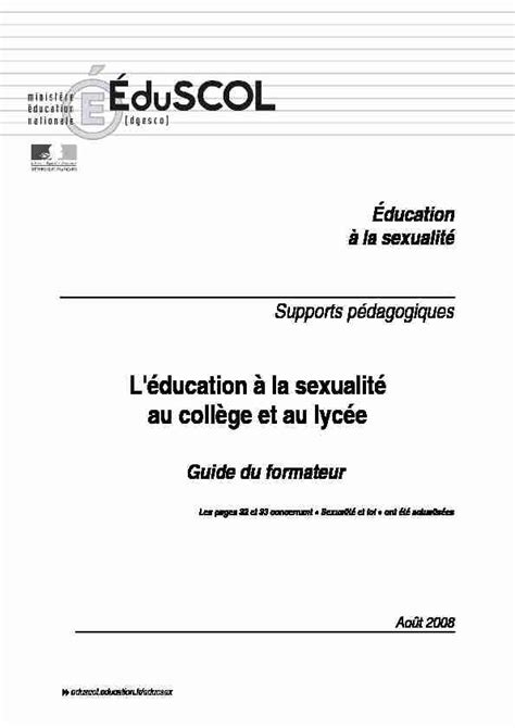 Léducation à La Sexualité Au Collège Et Au Lycée Pdf