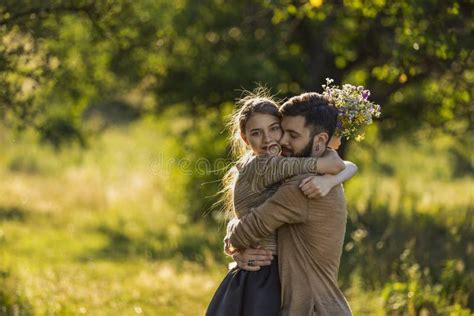 Young Couple Hugging In Nature Stock Image Image Of Girl Romantic