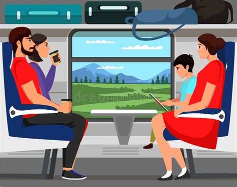People Train Passengers Characters Scene Flat Set Stock Vector
