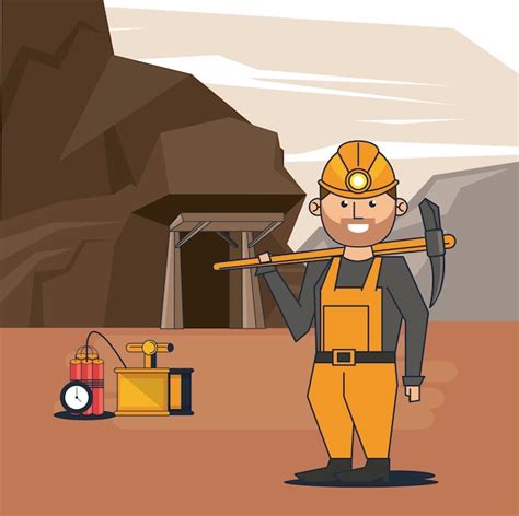 Premium Vector Mining Worker Cartoon