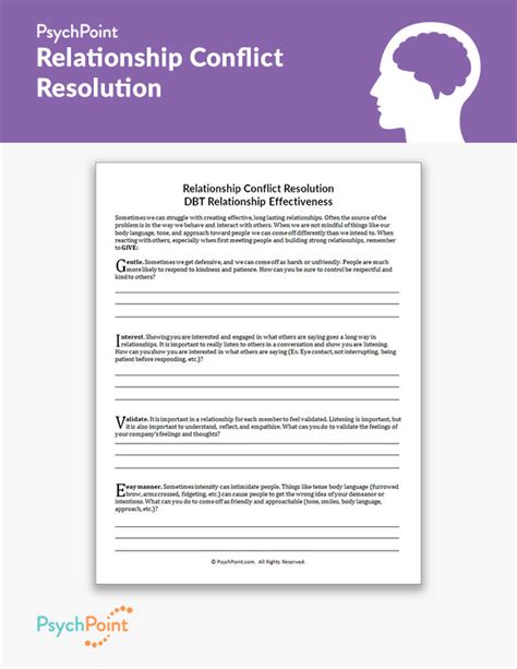 Relationship Conflict Resolution Worksheet Psychpoint