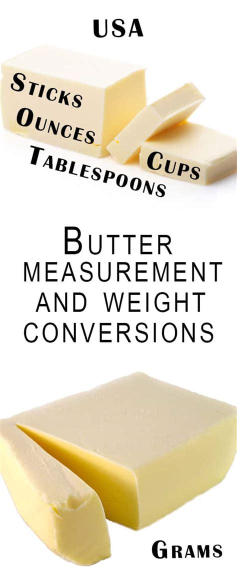 Then begin submerging the butter pieces, poking them down if if you remember that 1 tablespoon of butter is 14 grams, then you will be able to calculate almost any butter measurement. Butter Measurement Conversion Charts - Erren's Kitchen
