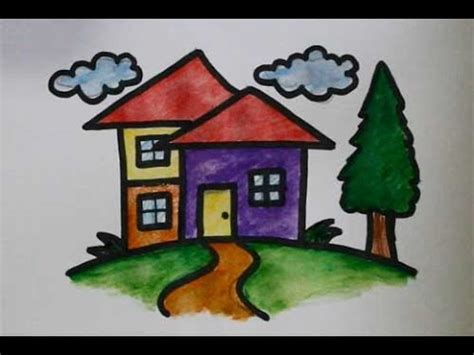 cara menggambar rumah - YouTube
