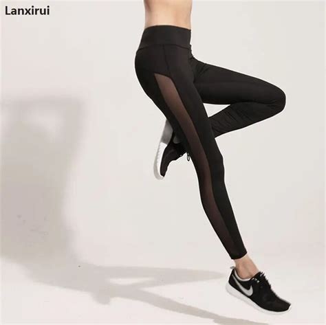 Fashion Mesh Splice Fitness Leggings Women Slim Black Legging