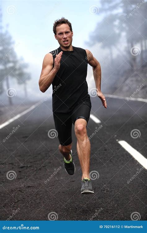 Running Runner Man Sprinting Workout On Road Stock Photo Image Of