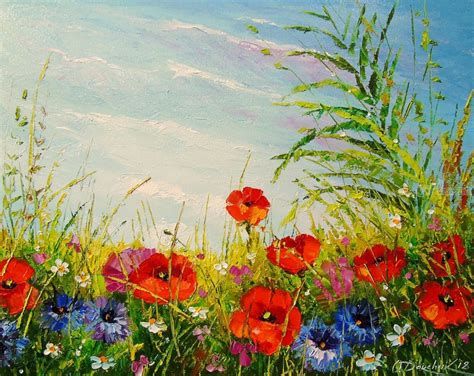 Summer Field Of Flowers Paintings By Olha Darchuk