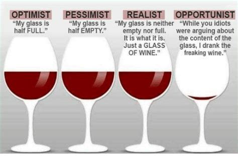The realist works with a bigger canvas, more colors, and unlimited avenues to express creativity. OPTIMIST PESSIMIST REALIST OPPORTUNIST My Glass Is My ...
