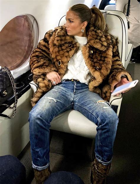 JLO Winter Street Style Fur And Denim Outfit Jennifer Lopez Outfits