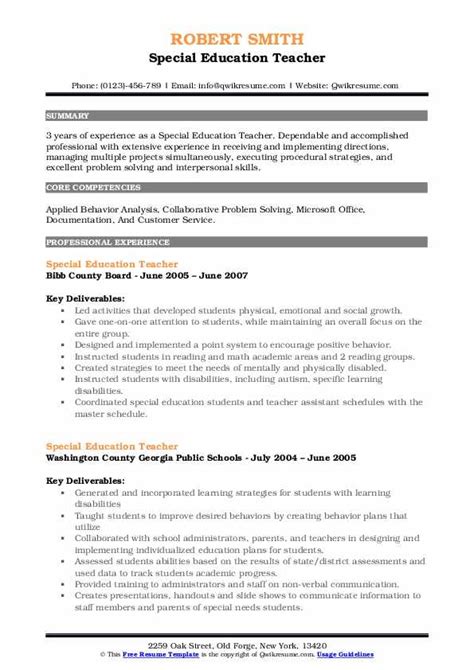 Ignore mentioning abilities that the particular employer is not looking for. Special Education Teacher Resume Samples | QwikResume