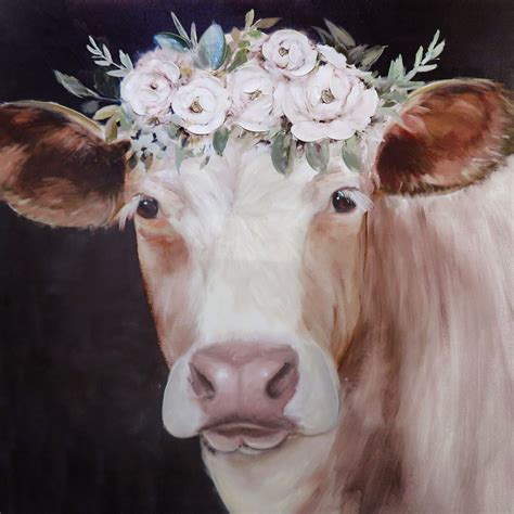 Cow With Flower Crown Canvas Wall Art At Home