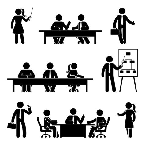 Premium Vector Stick Figure Business Meeting Icon Set