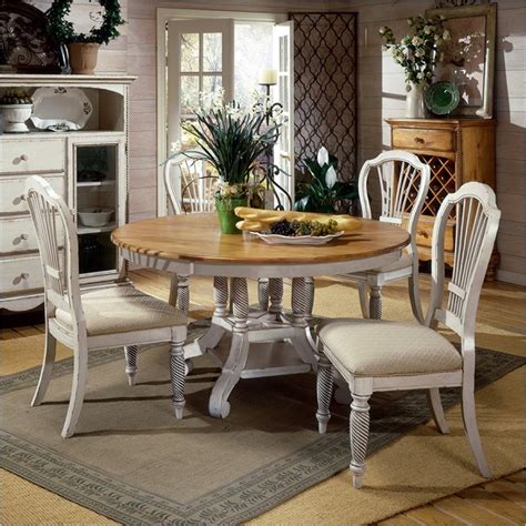 Wilshire 5 Piece Roundoval Dining Set In Antique White And Pine Two