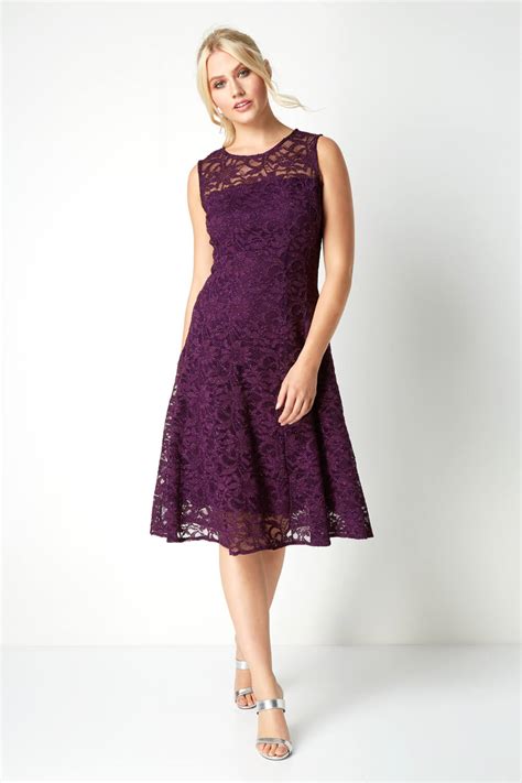 Lace Fit And Flare Dress In Purple Roman Originals Uk