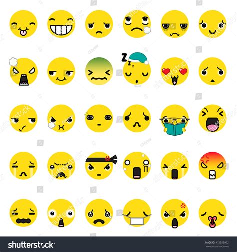 Set Cute Smiley Emoticons Emoji Flat Stock Vector Royalty Free