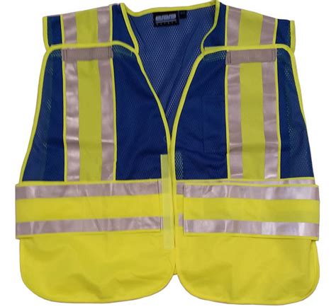 Erb Blue Safety Vests 3 Pockets Limesilver Reflective Stripes
