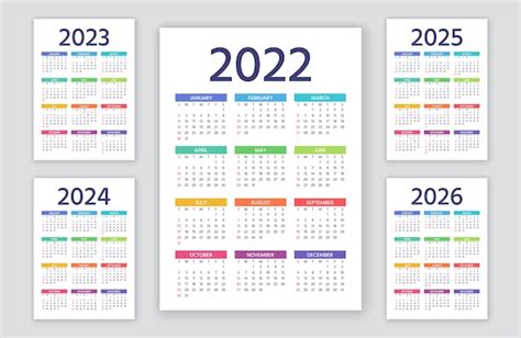 Premium Vector Calendar 2022 2023 2024 2025 2026 Years Week