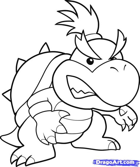 Simple mario bros coloring page to print and color for free : How to Draw Bowser Jr, Super Mario, Step by Step, Video ...