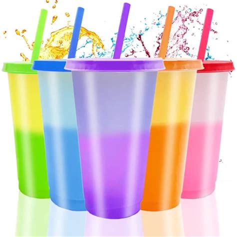 Nogis 24oz Color Changing Cups Plastic Cups Reusable With Lids And