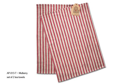 Mulberry Red And Oatmeal Stripe Linen Tea Towels By Birdkage Set Of 2