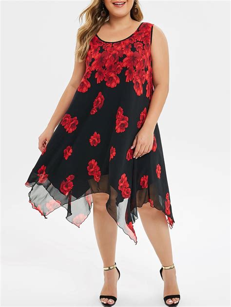 65 Off Plus Size Floral Overlay Chiffon Dress Rosegal